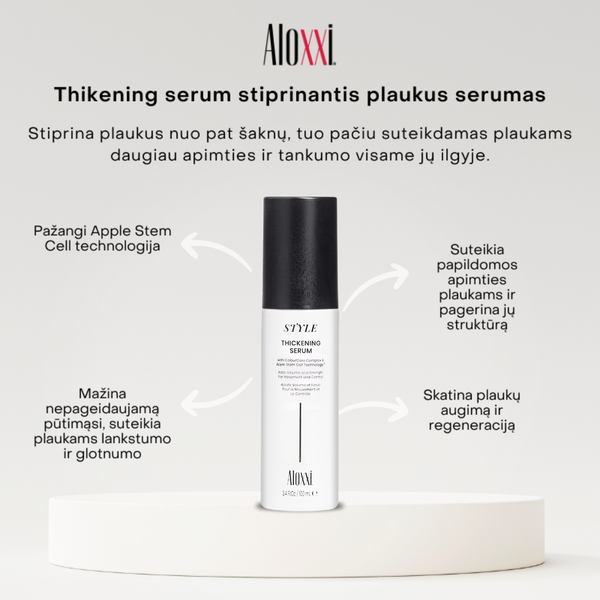 Aloxxi Thickening Serum stiprinantis plaukus serumas su Apple Stem Cell technologija, suteikiantis apimties, tankumo ir skatinantis plaukų augimą