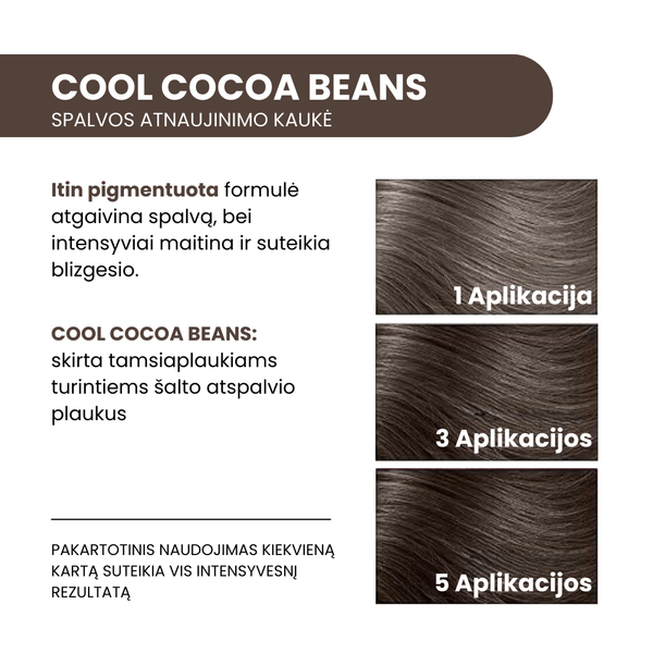 Aloxxi InstaBoost Cool Cocoa Beans spalvą atnaujinanti kaukė tamsiaplaukiams su šaltu atspalviu – intensyviai pigmentuota formulė suteikia blizgesio ir intensyvina rezultatą po kiekvienos aplikacijos.