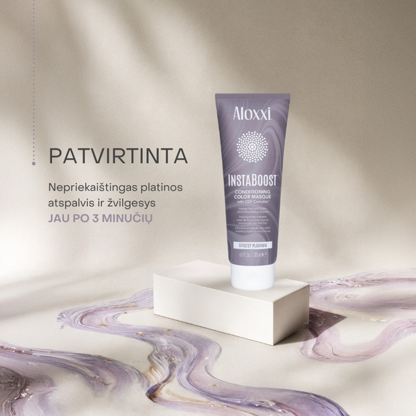 Aloxxi InstaBoost Strictly Platinum kaukė – nepriekaištingas platinos atspalvis ir intensyvus žvilgesys vos per 3 minutes.
