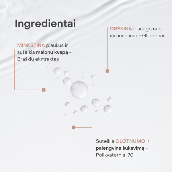 Collections Nature Kids Ultra-Detangling purškiklio vaikams sudėtis – braškių ekstraktas, glicerinas ir polikvaternis-70 plaukų glotnumui bei drėkinimui.