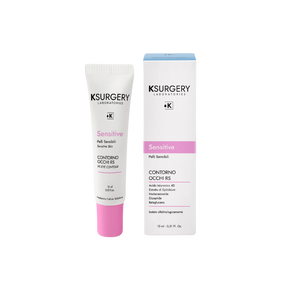 KSurgery Laboratories RS Eye Contour kremas jautriai odai – 15 ml tūbelė ir dėžutė. Akių kontūro priežiūros priemonė su hialurono rūgštimi, dipeptidais, madecassoside ir beta-gliukanu, skirta drėkinti, raminti ir stangrinti paakių zoną be sudirginimo.