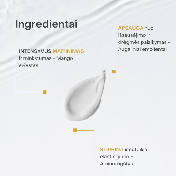 Garbanotų plaukų balzamas su mango sviestu, aminorūgštimis ir augaliniais emolientais – intensyvus maitinimas, elastingumas ir apsauga nuo išsausėjimo su natūralia priežiūra.