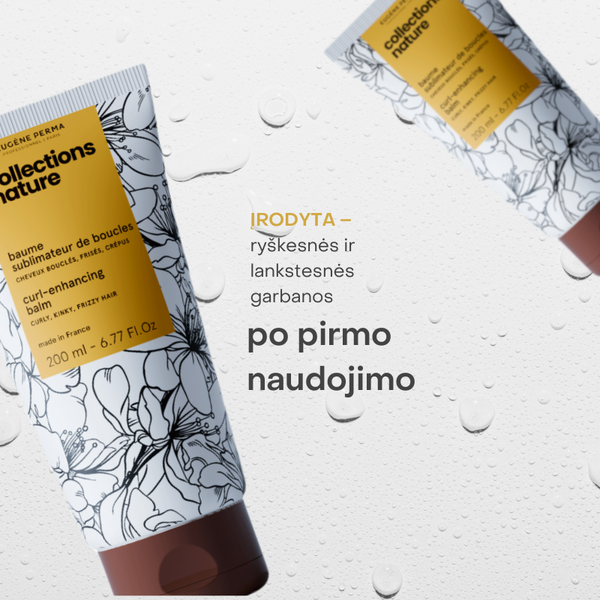 Collections Nature Curl balzamas garbanotiems plaukams – ryškesnės, lankstesnės garbanos jau po pirmo naudojimo, su natūralia sudėtimi be silikonų.