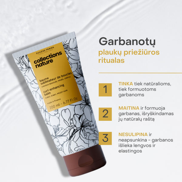Collections Nature Curl formavimo gelis garbanotiems plaukams – tinka naudoti prieš džiovinimą difuzoriumi, formuoja garbanas, suteikia spindesio ir drėkina neapsunkindamas plaukų.