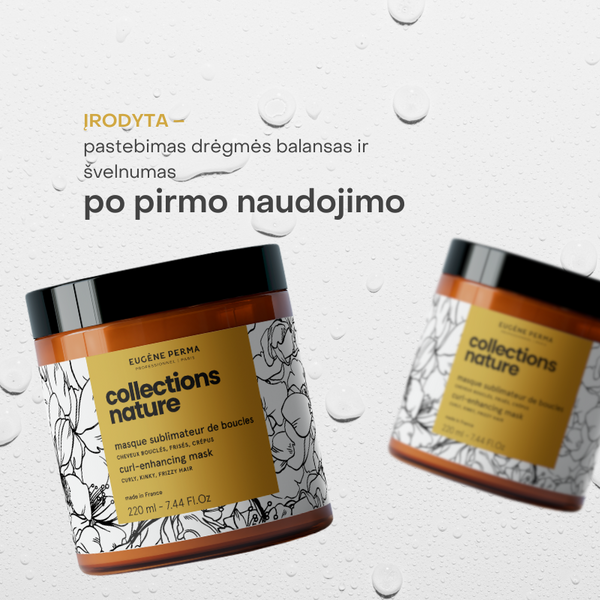 Collections Nature Curl kaukė garbanotiems plaukams – pastebimas drėgmės balansas ir švelnumas jau po pirmo naudojimo. Natūralios sudėties formulė be silikonų intensyviai maitina ir minkština garbanas.