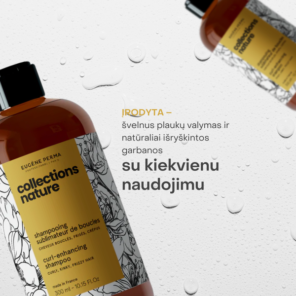 Collections Nature Curl šampūnas garbanotiems plaukams – natūralus valymas ir išraiškingos garbanos su kiekvienu naudojimu, be sulfatų ir silikonų.
