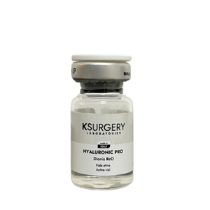 Ksurgery Hyaluronic Pro Dionis RcO – sterilus skaidrus buteliukas su sidabriniu dangteliu, skirtas akių ir lūpų kontūrų stangrinimui, atjauninimui ir raukšlių mažinimui.