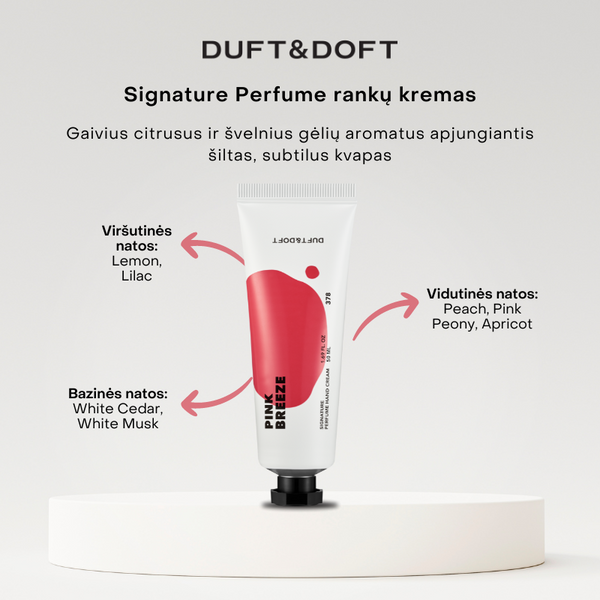 Duft&Doft Signature Perfume Hand Cream Pink Breeze rankų kremas 50ml su kamšteliu.