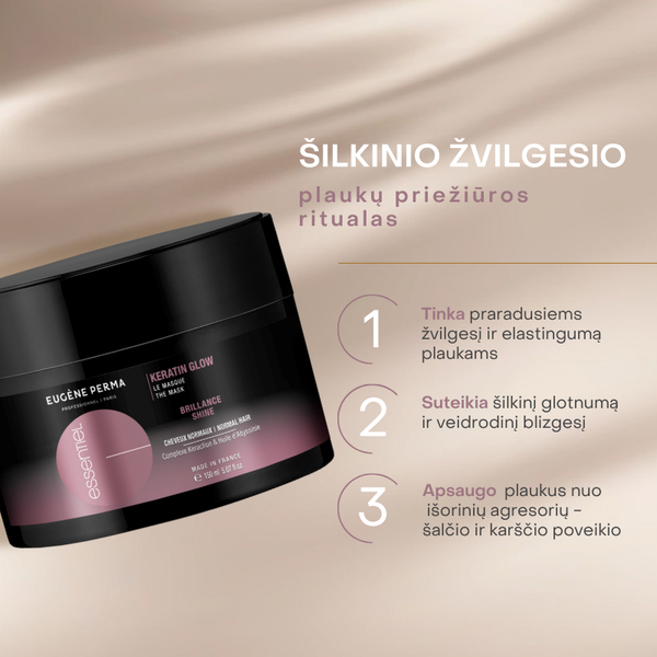 Eugene Perma Essentiel Keratin Glow atkuriamoji kaukė 150ml indelyje