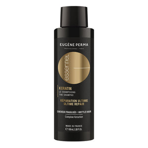 Essentiel Keratin Gold šampūnas su keratinu,  100ml pakuotė, skirta plaukų atstatymui ir stiprinimui