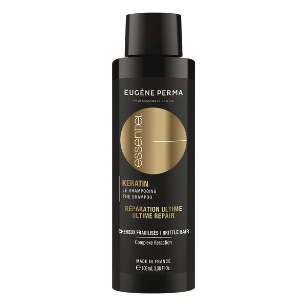 Essentiel Keratin Gold šampūnas su keratinu,  100ml pakuotė, skirta plaukų atstatymui ir stiprinimui