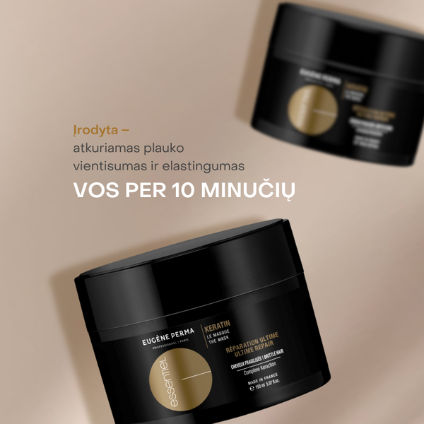 Eugene Perma Essentiel Keratin Gold atkuriamoji kaukė 150ml indelyje.