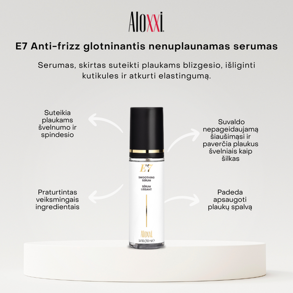 E7 anti-frizz smoothing glotninantis nenuplaunamas serumas