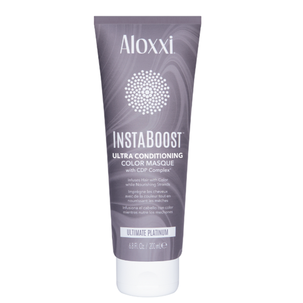 Aloxxi InstaBoost™ ultimate platinum profesionali, spalvą atnaujinanti ir intensyviai drėkinanti plaukų kaukė. Padėda pašalinti geltonus atspalvius.