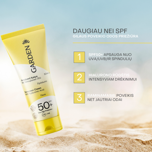 Apsauga nuo saulės SPF50+ veidui su hialurono rūgštimi