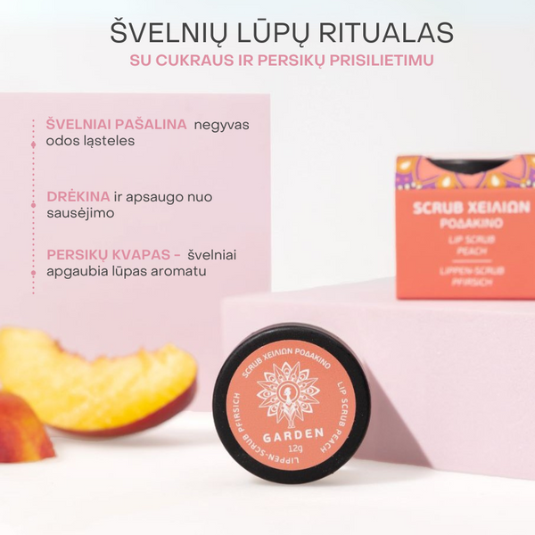 Peach lūpų šveitiklis su cukraus granulėmis