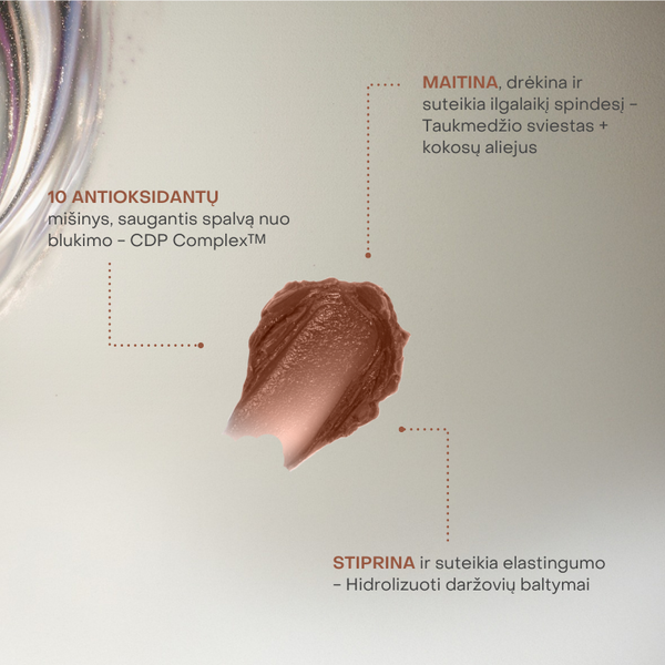 Aloxxi InstaBoost Hazel Nuts spalvos atnaujinimo kaukė – maitinančios medžiagos ir antioksidantai plaukų blizgesiui.