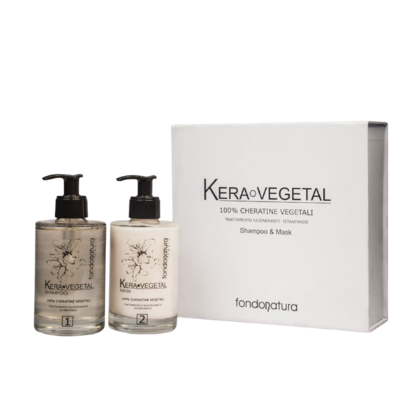 Fondonatura KERA VEGETAL šampūnas ir kaukė – atkuriamoji plaukų procedūra su augaliniu keratinu