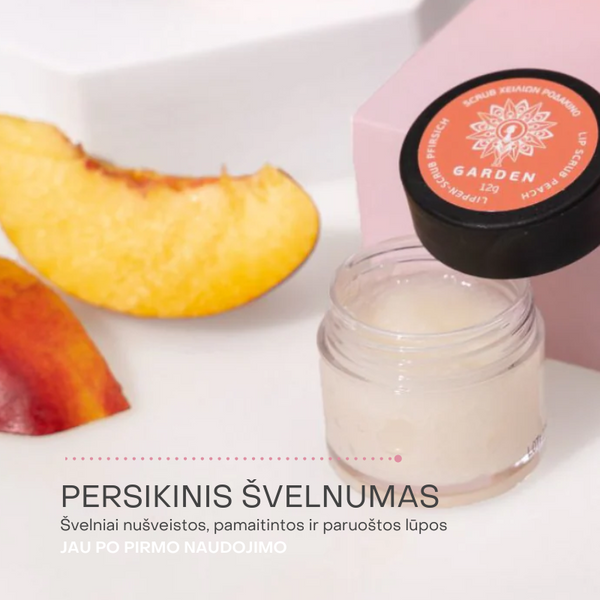 Peach lūpų šveitiklis su cukraus granulėmis