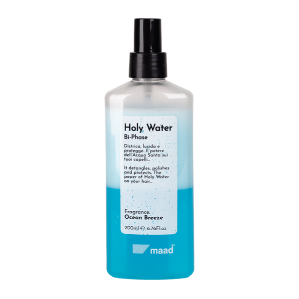Maad Holy Water Bi-Phase dvifazis purškiklis plaukams, 200ml – Ocean Breeze kvapas, mėlynos spalvos skystis