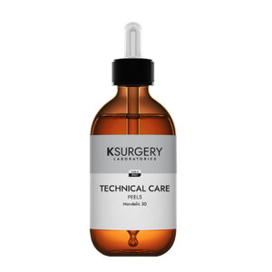 Ksurgery Technical Care Mandelic 30 pilingas – gintaro spalvos buteliukas su pipete, skirtas jautriai ir pigmentuotai odai, švelniam šveitimui, tonuso suvienodinimui ir odos atgaivinimui.