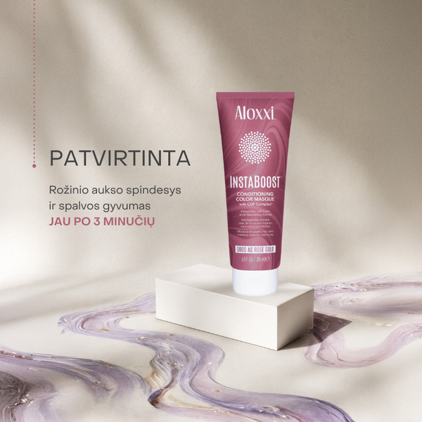 Aloxxi InstaBoost Good as Rose Gold kaukė – rožinio aukso spindesys ir spalvos gyvumas vos po 3 minučių.