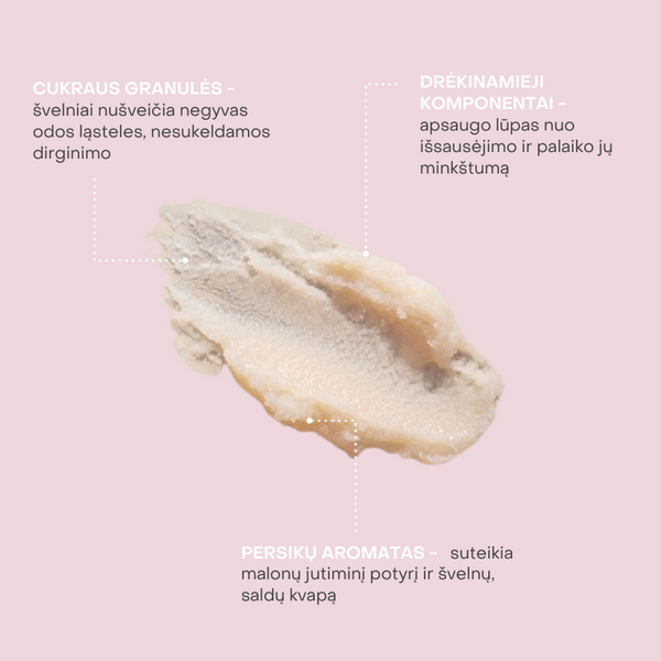 Peach lūpų šveitiklis su cukraus granulėmis