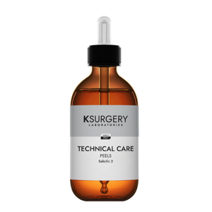 Ksurgery Technical Care Salicilic 2 pilingas – gintaro spalvos buteliukas su pipete, skirtas riebiai, sustorėjusiai ir į aknę linkusiai odai porų valymui ir sebumo reguliavimui.