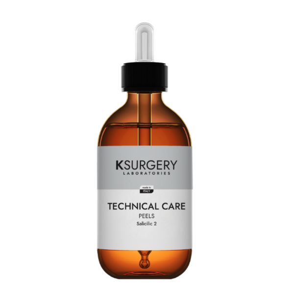 Ksurgery Technical Care Salicilic 2 pilingas – gintaro spalvos buteliukas su pipete, skirtas riebiai, sustorėjusiai ir į aknę linkusiai odai porų valymui ir sebumo reguliavimui.