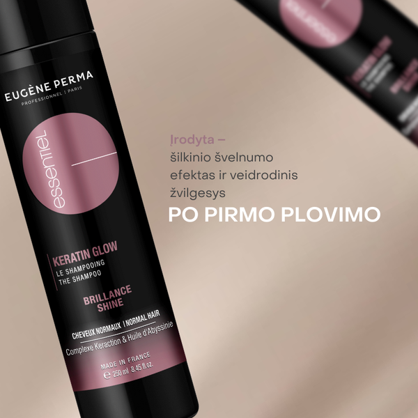 Eugene Perma Essentiel Keratin Glow šampūnas 250ml indelyje.