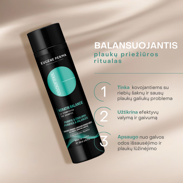 Rinkinys Eugene Perma Essentiel Keratin balance kondicionierius 200ml indelyje ir šampūnas 250ml.