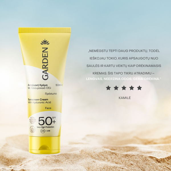 Apsauga nuo saulės SPF50+ veidui su hialurono rūgštimi