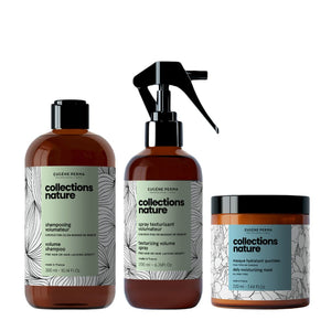 Apimties ir drėgmės rinkinys ploniems plaukams – šampūnas, drėkinamoji kaukė ir apimties purškiklis