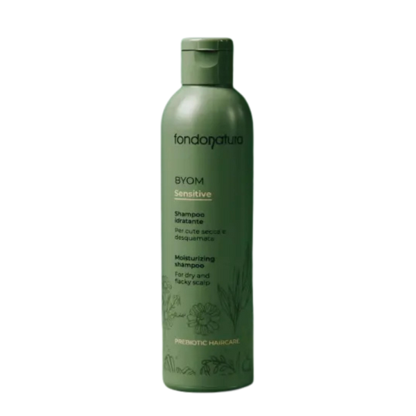 Fondonatura BYOM Sensitive drėkinamasis šampūnas sausai ir pleiskanojančiai galvos odai, 250 ml žalia pakuotė