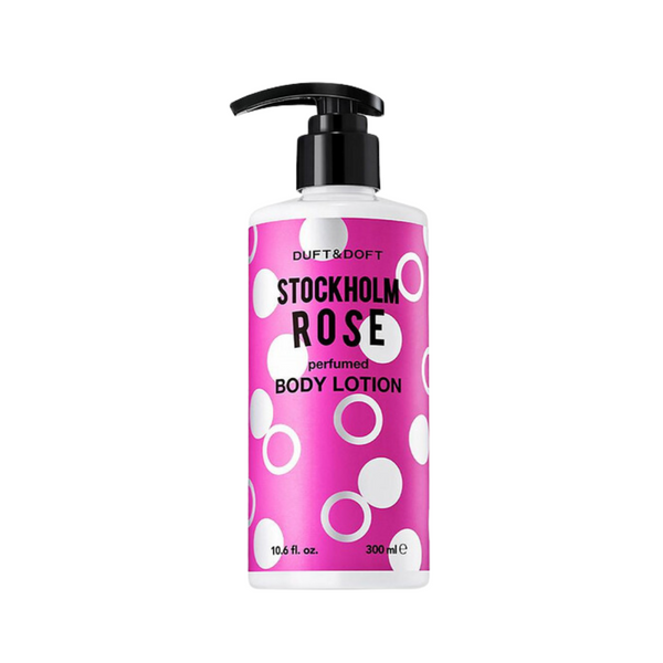 Duft&Doft Stockholm Rose drėkinantis kvapnusis kūno losjonas 300ml buteliuke su pompa.