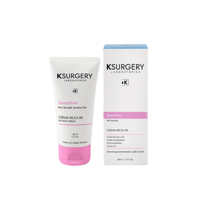 KSurgery Laboratories Sensitive Crema Ricca RS – veido kremas jautriai odai 50 ml tūbelėje ir dėžutėje. Intensyviai maitinanti, apsauginė formulė su 4D hialurono rūgštimi, epilobium ekstraktu ir vitaminu E.