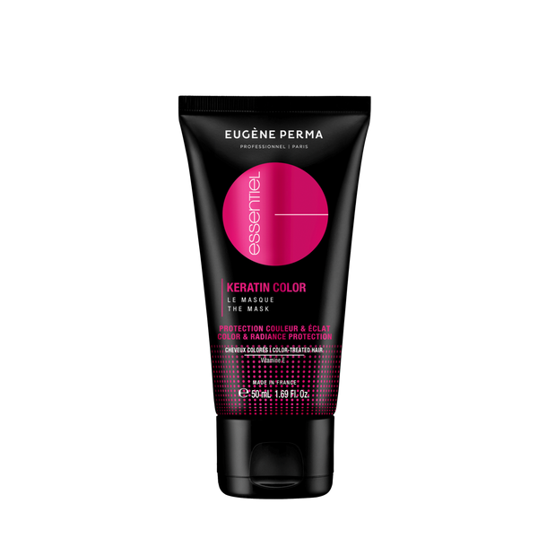 Essentiel Keratin Color plaukų kaukė 50ml – spalvos apsauga ir žvilgesio atkūrimas, profesionalus „Eugène Perma“ plaukų priežiūros produktas.