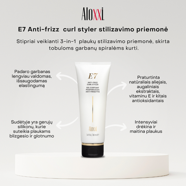 E7 anti-frizz curl styler priemonė garbanų formavimui