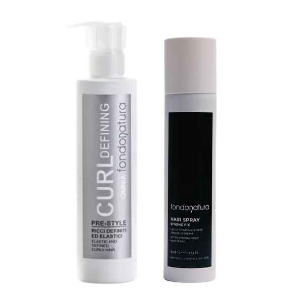 Fondonatura OMNIA Curl Defining garbanų kremas ir Hair Spray Strong Fix plaukų lakas – vyrų plaukų priežiūros rinkinys kasdieniam formavimui ir fiksacijai