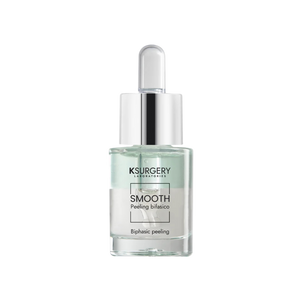 KSurgery Smooth Peeling Bifasico“ dviejų fazių pilingas stikliniame buteliuke su pipete, skirtas veido odos eksfoliacijai ir riebalų kontrolei.