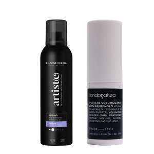 Refresh & Go plaukų atgaivinimo ir apimties rinkinys – Artist(e) Refresh Dry sausas šampūnas ir Fondonatura Volumizing Powder, be plovimo