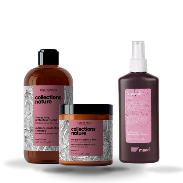 Eugene Perma Collections Nature spalvos apsaugos šampūnas, kaukė ir MAAD Squeder purškiklis