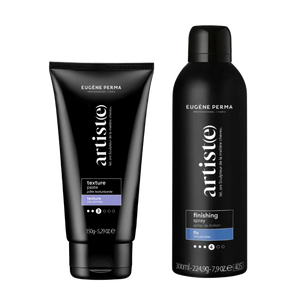 Eugene Perma Artist(e) Texture trumpų plaukų modeliuojamoji pasta ir Finishing Spray purškiklis – vyrų stiliaus rinkinys šukuosenos formavimui ir fiksacijai