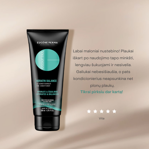 Eugene Perma Essentiel Keratin balance kondicionierius 200ml indelyje.