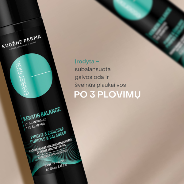 Rinkinys Eugene Perma Essentiel Keratin balance kondicionierius 200ml indelyje ir šampūnas 250ml.