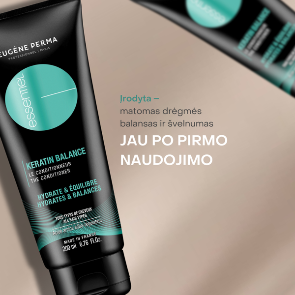 Eugene Perma Essentiel Keratin balance kondicionierius 200ml indelyje.