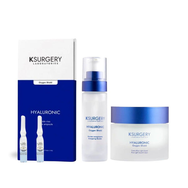 Hialurono rūgšties veido priežiūros rinkinys – ampulės, serumas ir apsauginis kremas