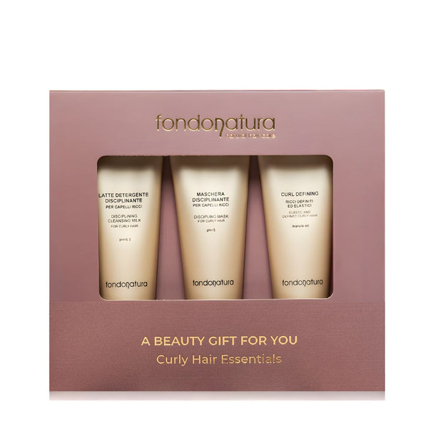 Fondonatura omnia Garbanų formavimo ritualas garbanotiems plaukams – valomasis pienelis, disciplinuojanti kaukė ir garbanų formavimo kremas mini dydžiais