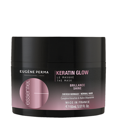Eugène Perma Essentiel Keratin Glow kaukė 150 ml – plaukų glotninamoji kaukė, suteikianti intensyvų žvilgesį, elastingumą ir švelnumą normaliems plaukams